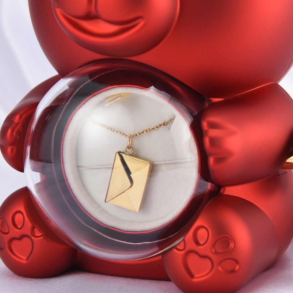 Surprise Teddy Bear Love Letter Necklace Gift Set